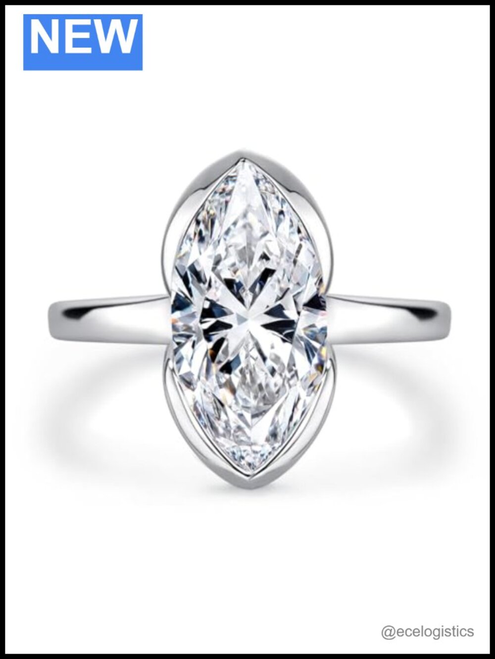 3CT Marquise Moissanite Half Bezel Engagement Ring 925 Sterling Silver Wedding